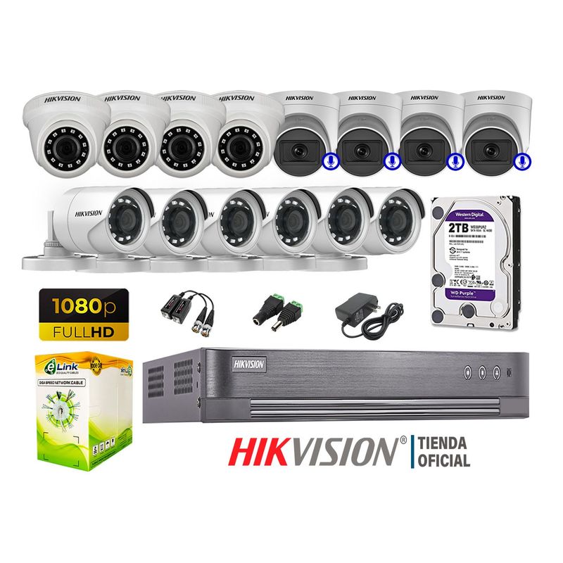 HIKVISION - KIT 14 CÁMARAS SEGURIDAD FULL HD 04 CAMARA CON AUDIO