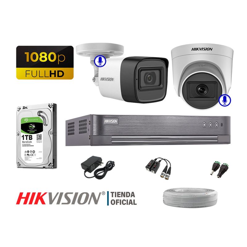 HIKVISION - KIT 2 CÁMARAS SEGURIDAD FULL HD 2 CAMARA AUDIO INCORPORAD