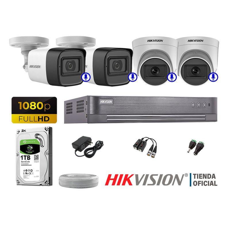 HIKVISION - KIT 4 CÁMARAS SEGURIDAD AUDIO INCORPORADO FULL HD 1080P P2P