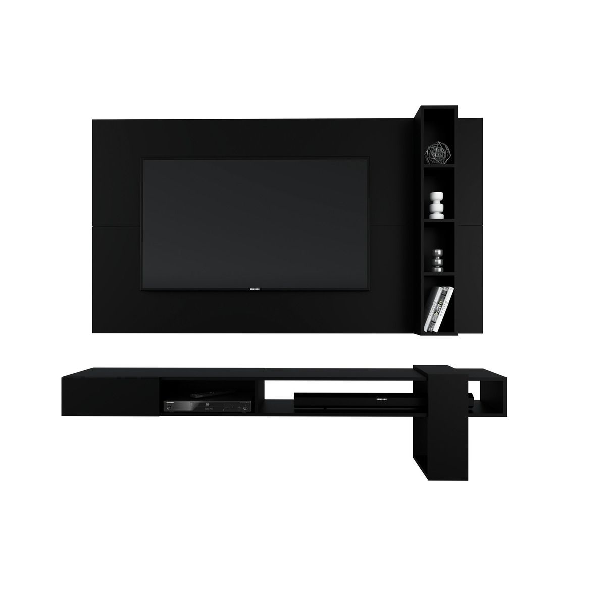 MOVENDA - Centro de Entretenimiento 65″ Gravatai Mesa de TV y Panel Movenda Negro
