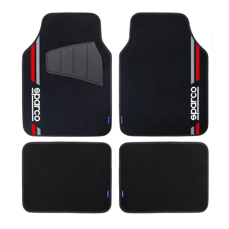 SPARCO - PISO ALFOMBRA PARA AUTO 4 PIEZAS NEGRO-ROJO SPARCO SPF508RD