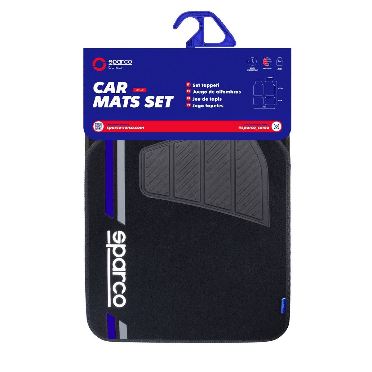 SPARCO - PISO ALFOMBRA PARA AUTO 4 PIEZAS NEGRO-AZUL SPARCO SPF508BL