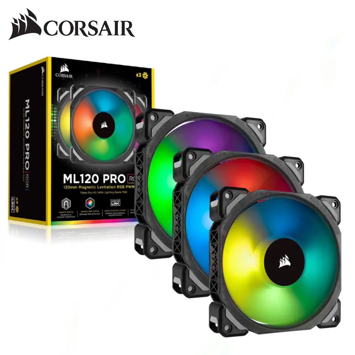 CORSAIR - Ventilador Corsair ML120 PRO RGB LED 120MM con Lighting Node