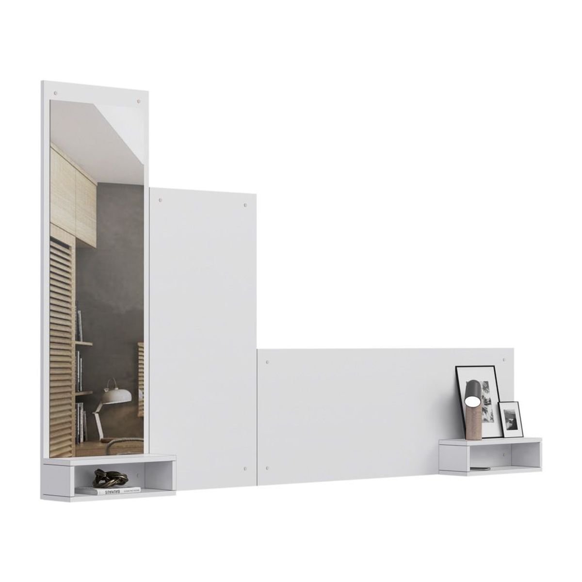 MOVENDA - Cabecera Flotante 2 Plazas Olivo con Espejo Movenda Blanco