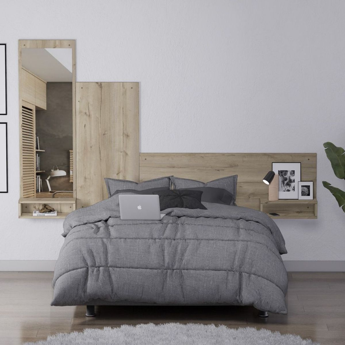 MOVENDA - Cabecera Flotante 2 Plazas Olivo con Espejo Movenda Duna