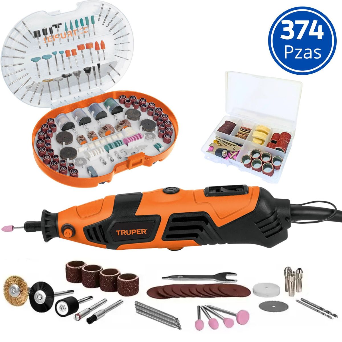 TRUPER - Kit mini taladro rectificadora  374 piezas, Truper