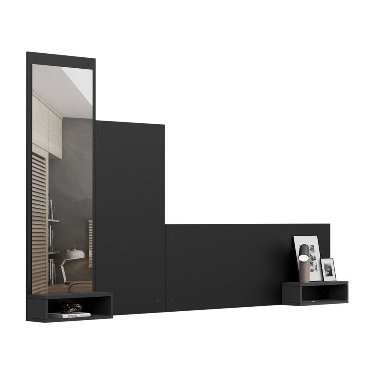 MOVENDA - Cabecera Flotante 2 Plazas Olivo con Espejo Movenda Negro