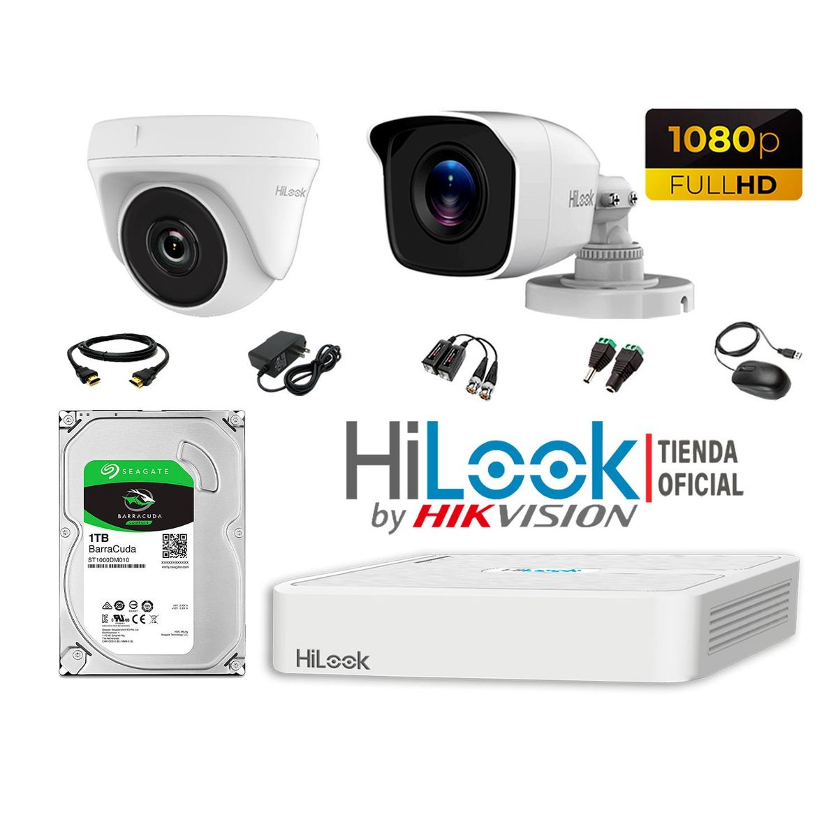HILOOK - CÁMARAS SEGURIDAD KIT 2 FULL HD 1080P + DISCO 1TB P2P