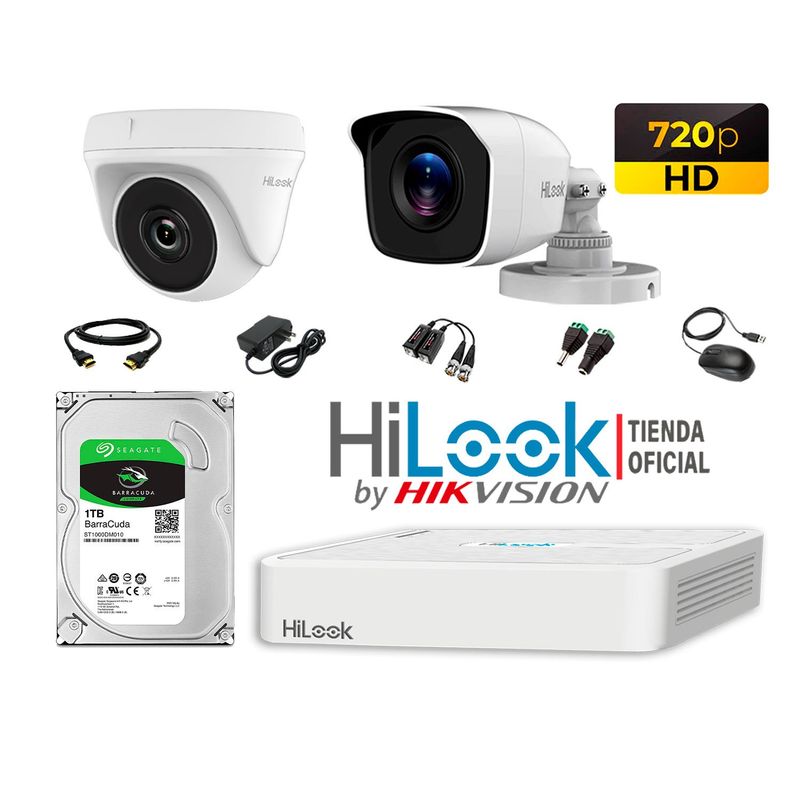 HILOOK - CÁMARAS SEGURIDAD KIT 2 HD 720P + DISCO 1TB P2P HDMI