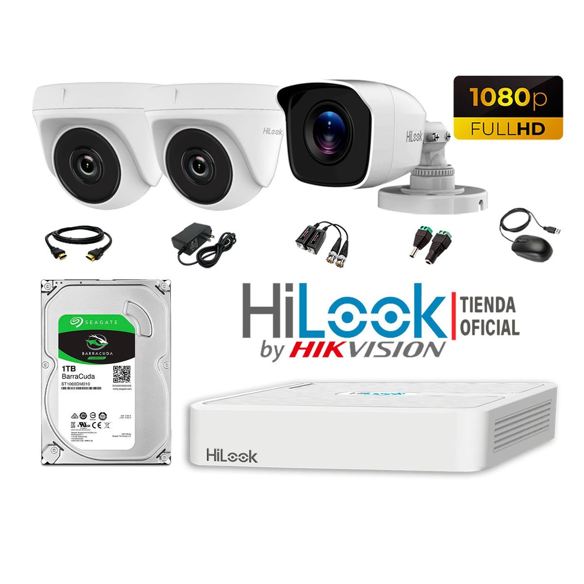 HILOOK - CÁMARAS SEGURIDAD KIT 3 FULL HD 1080P + DISCO 1TB P2P .