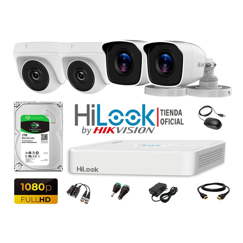 HILOOK - CÁMARAS SEGURIDAD KIT 4 FULL HD 1080P + DISCO 1TB P2P
