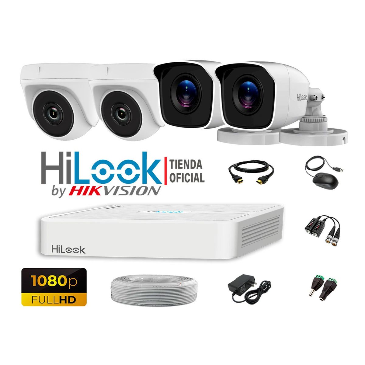 HILOOK - CÁMARAS SEGURIDAD KIT 4 FULL HD 1080P + CABLE HDMI