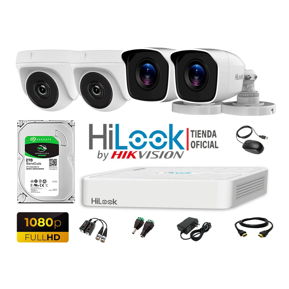 HILOOK - CÁMARAS SEGURIDAD KIT 4 FULL HD 1080P + DISCO 2TB P2P