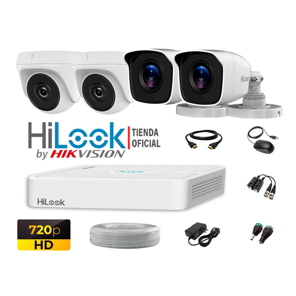 HILOOK - CÁMARAS SEGURIDAD KIT 4 HD 720P + CABLE HDMI VIGILANCIA P2P
