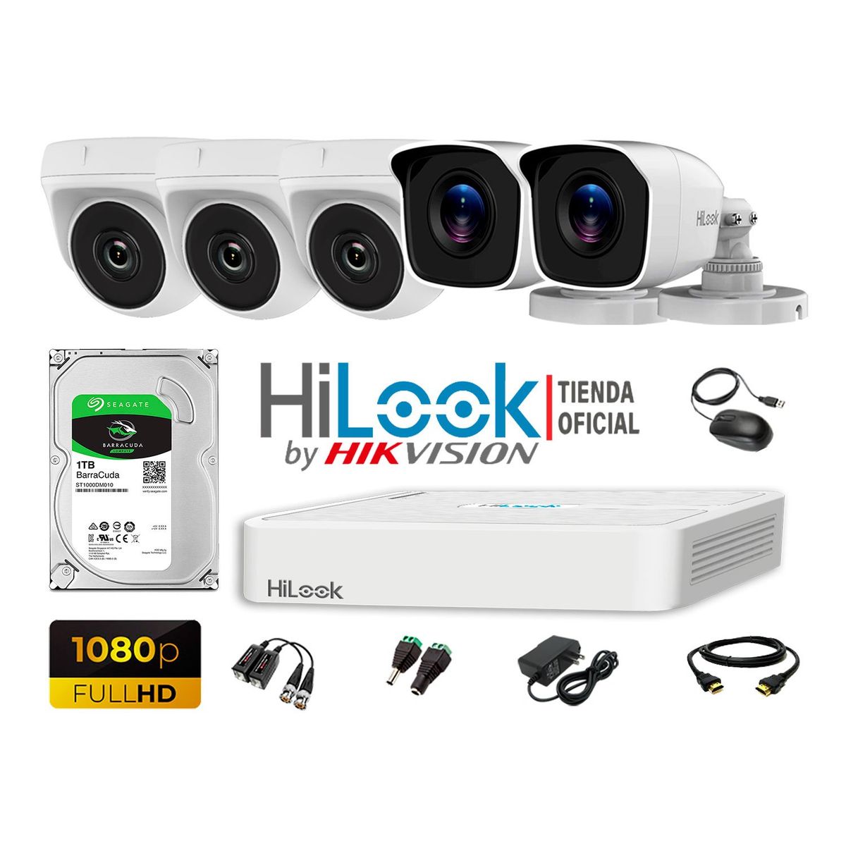 HILOOK - CÁMARAS SEGURIDAD KIT 5 FULL HD 1080P + DISCO 1TB P2P