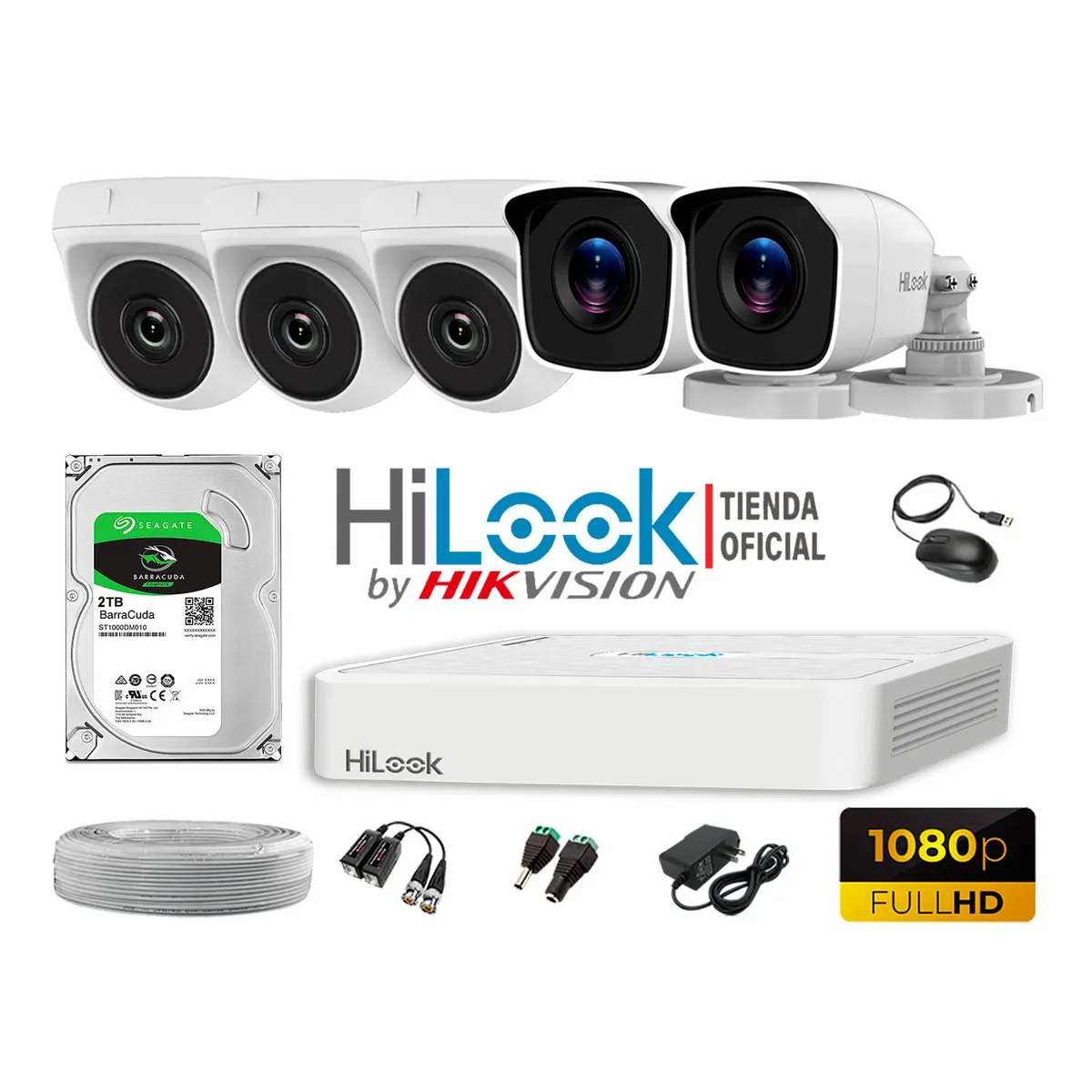 HILOOK - CÁMARAS SEGURIDAD KIT 5 FULL HD 1080P + DISCO 2TB COMPLETO