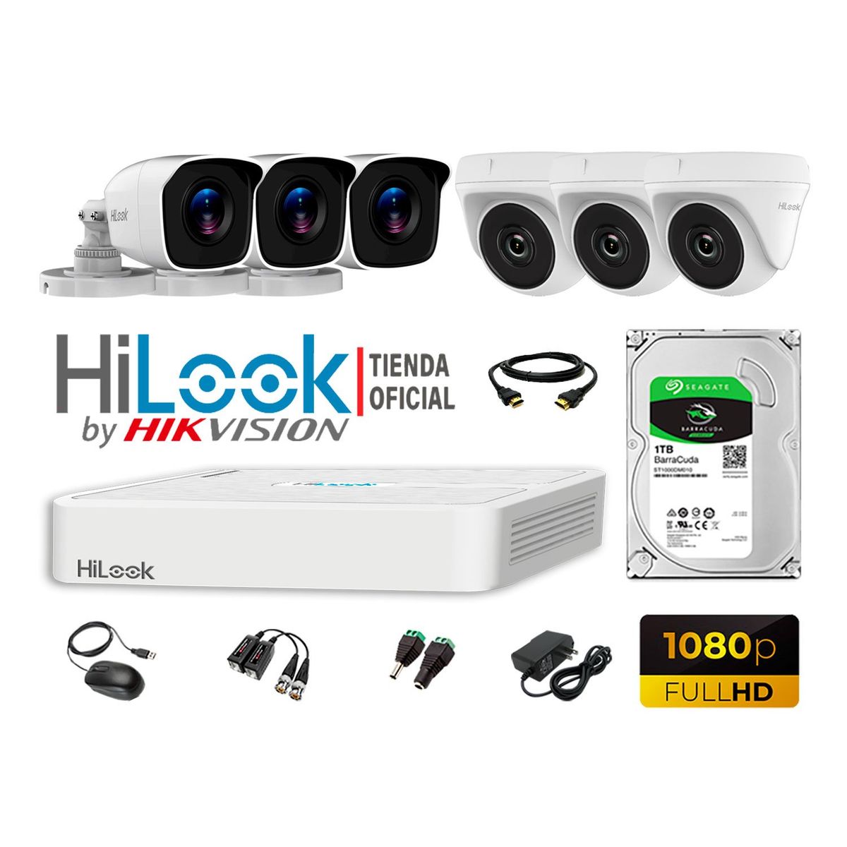 HILOOK - CÁMARAS SEGURIDAD KIT 6 FULL HD 1080P + DISCO 1TB P2P .