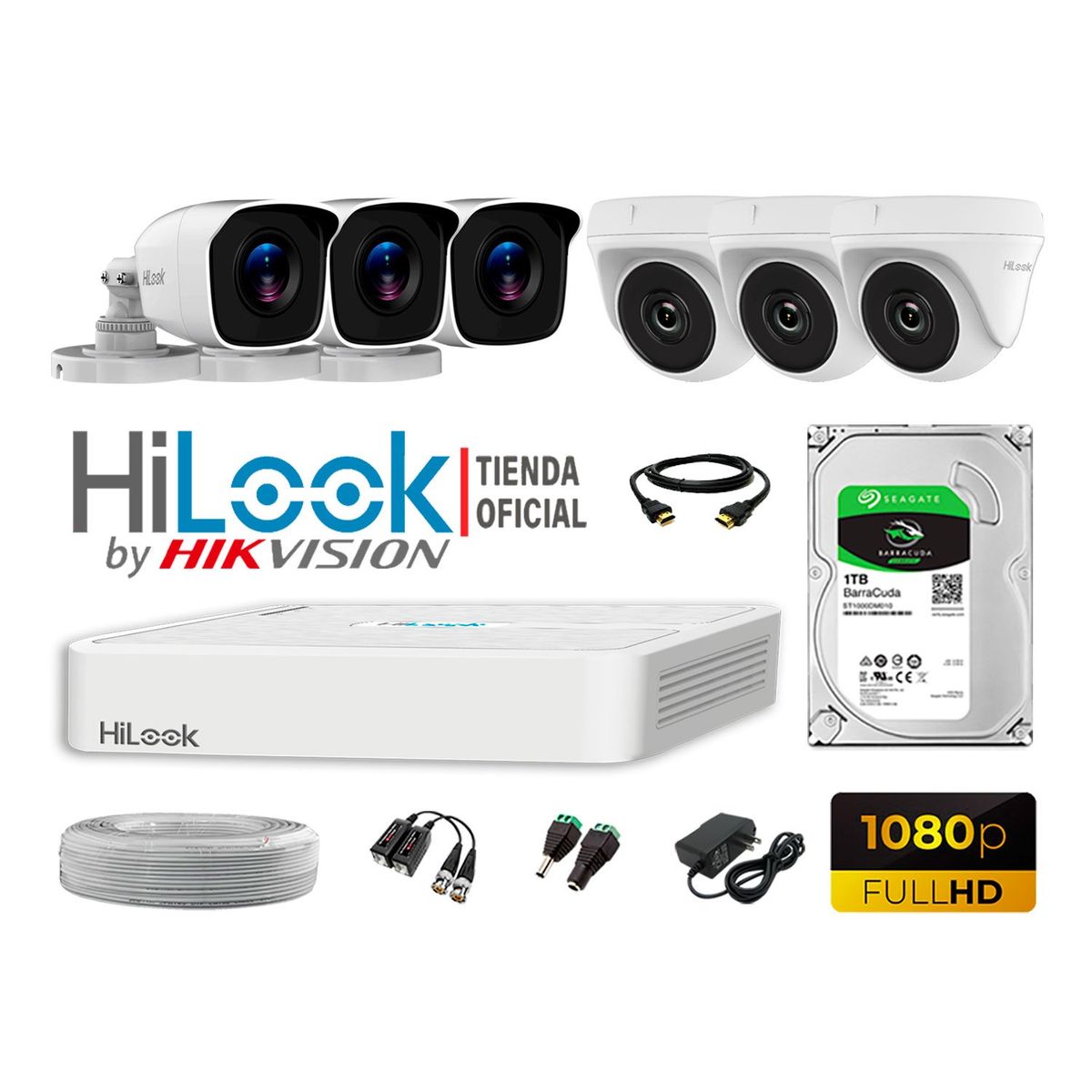 HILOOK - CÁMARAS SEGURIDAD KIT 6 FULL HD 1080P + DISCO 1TB COMPLETO