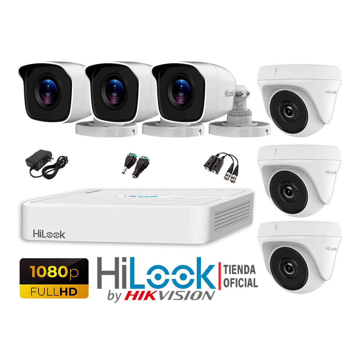 HILOOK - CÁMARAS SEGURIDAD KIT 6 FULL HD 1080P + CABLE HDMI