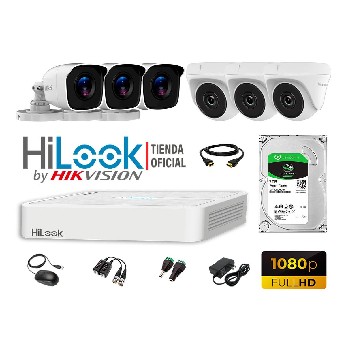 HILOOK - CÁMARAS SEGURIDAD KIT 6 FULL HD 1080P + DISCO 2TB P2P