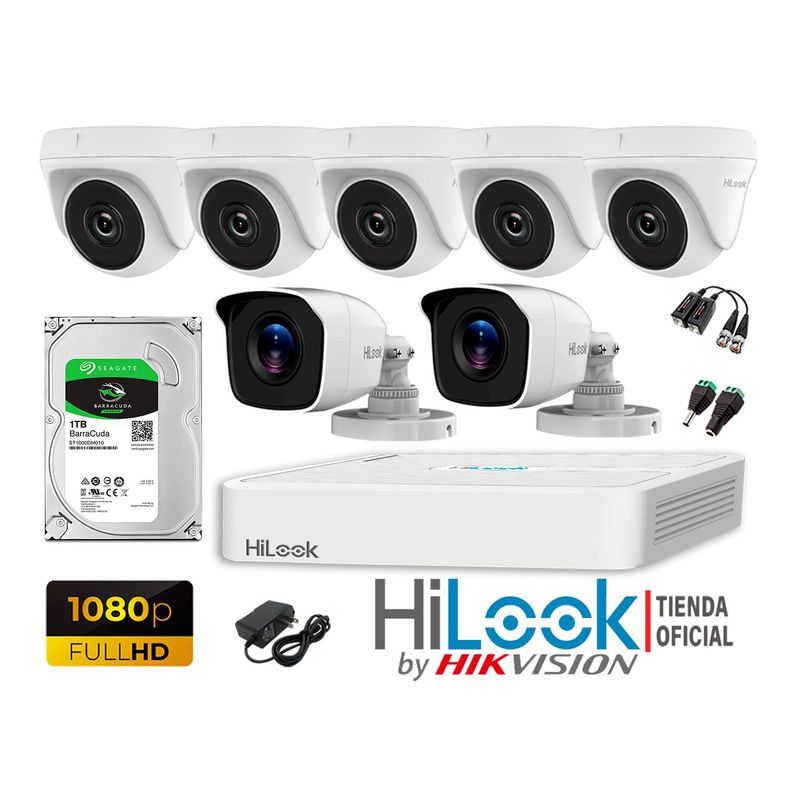 HILOOK - CÁMARAS SEGURIDAD KIT 7 FULL HD 1080P + DISCO 1TB P2P