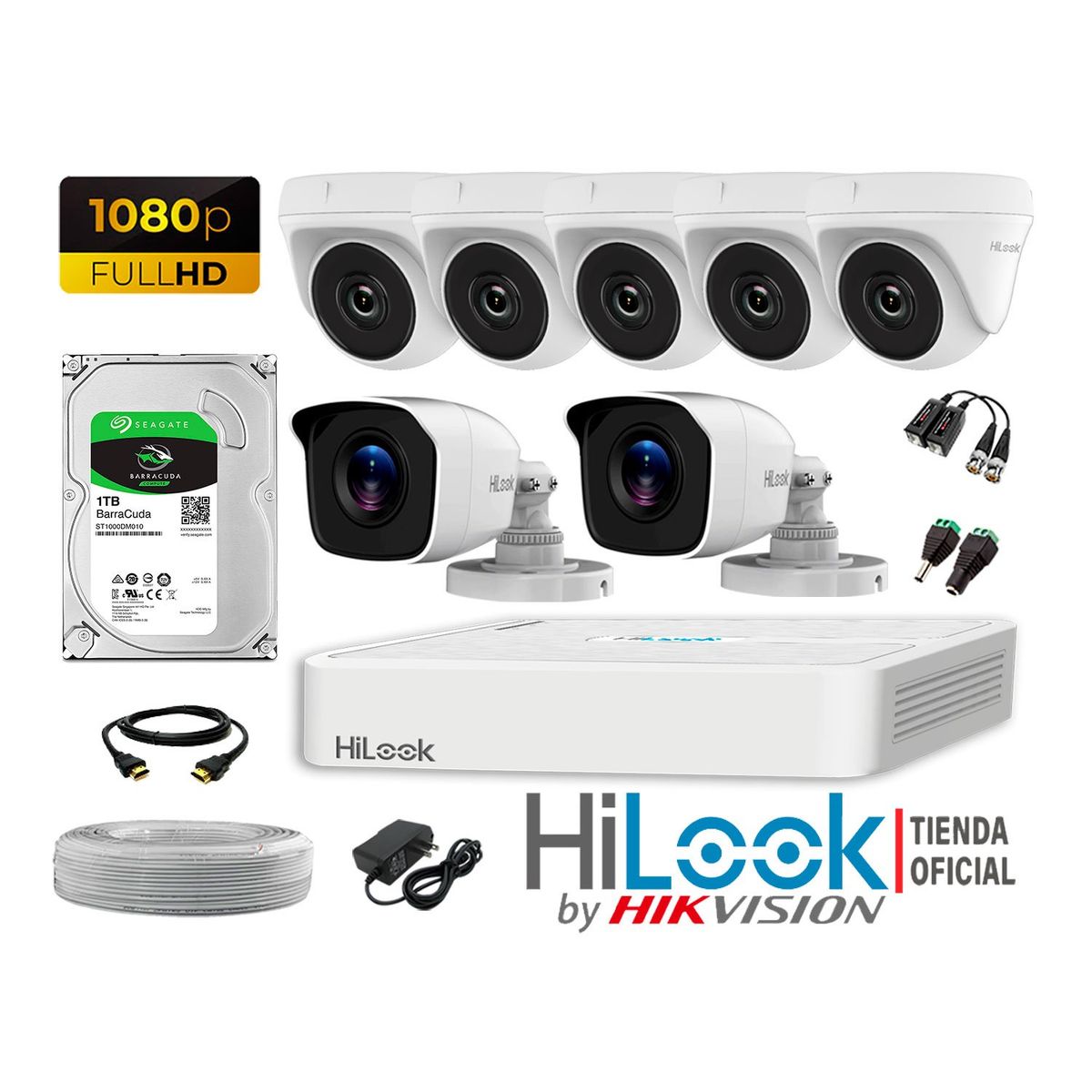 HILOOK - CÁMARAS SEGURIDAD KIT 7 FULL HD 1080P + DISCO 1TB COMPLETO