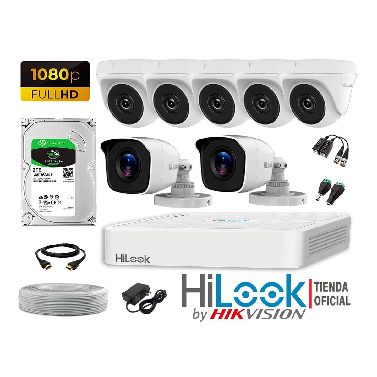 HILOOK - CÁMARAS SEGURIDAD KIT 7 FULL HD 1080P + DISCO 2TB COMPLETO