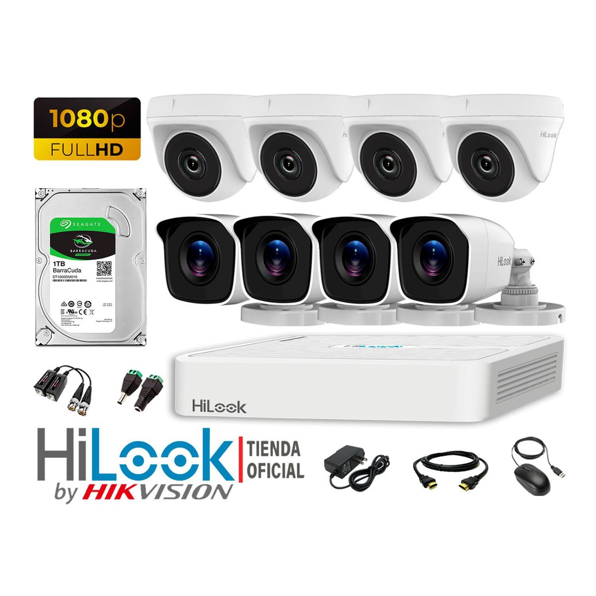 HILOOK - CÁMARAS SEGURIDAD KIT 8 FULL HD 1080P + DISCO 1TB P2P