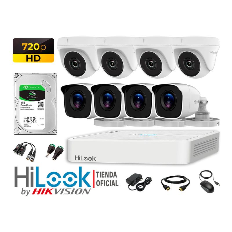 HILOOK - CÁMARAS SEGURIDAD KIT 8 HD 720P + DISCO 1TB P2P HDMI