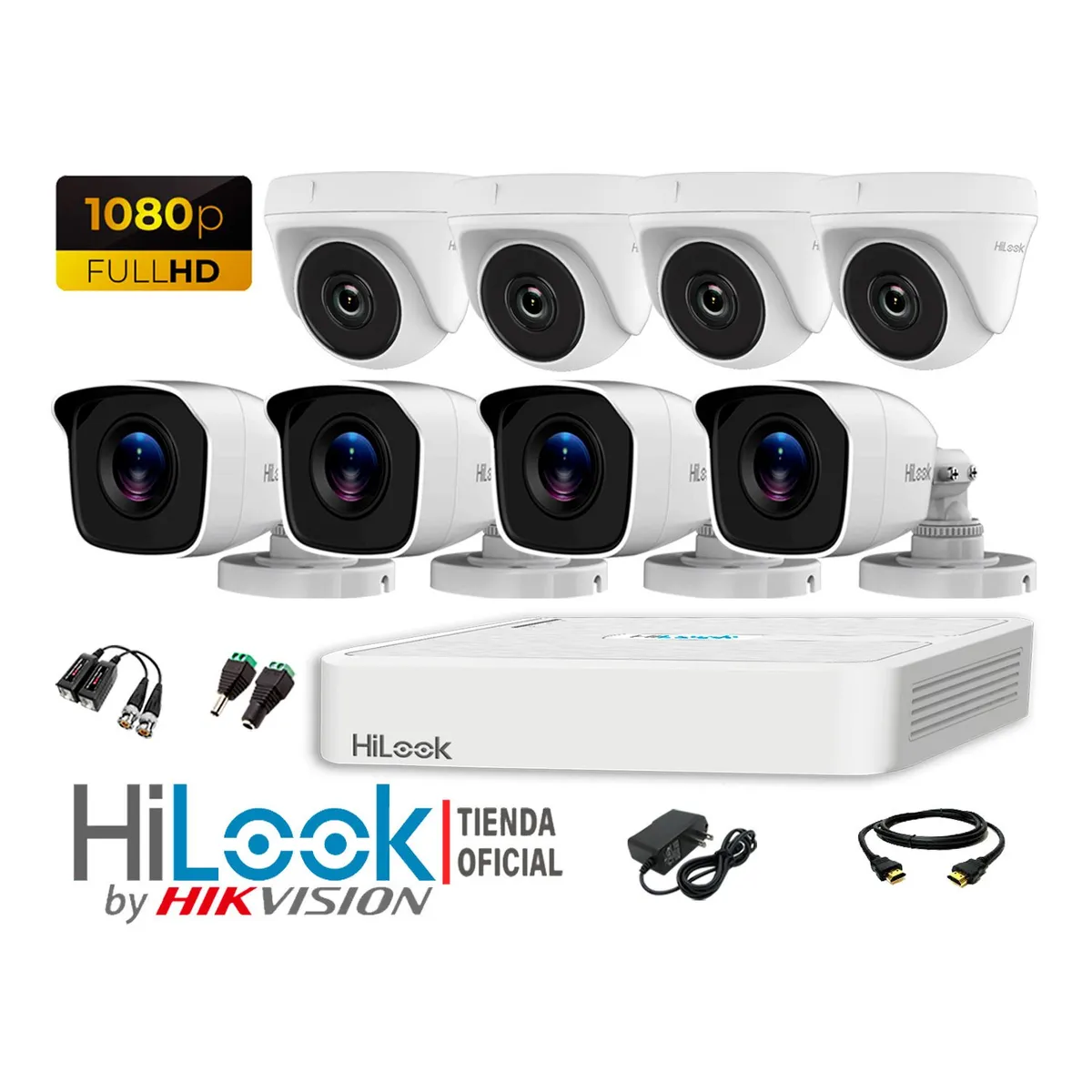 HILOOK - CÁMARAS SEGURIDAD KIT 8 FULL HD 1080P + CABLE HDMI