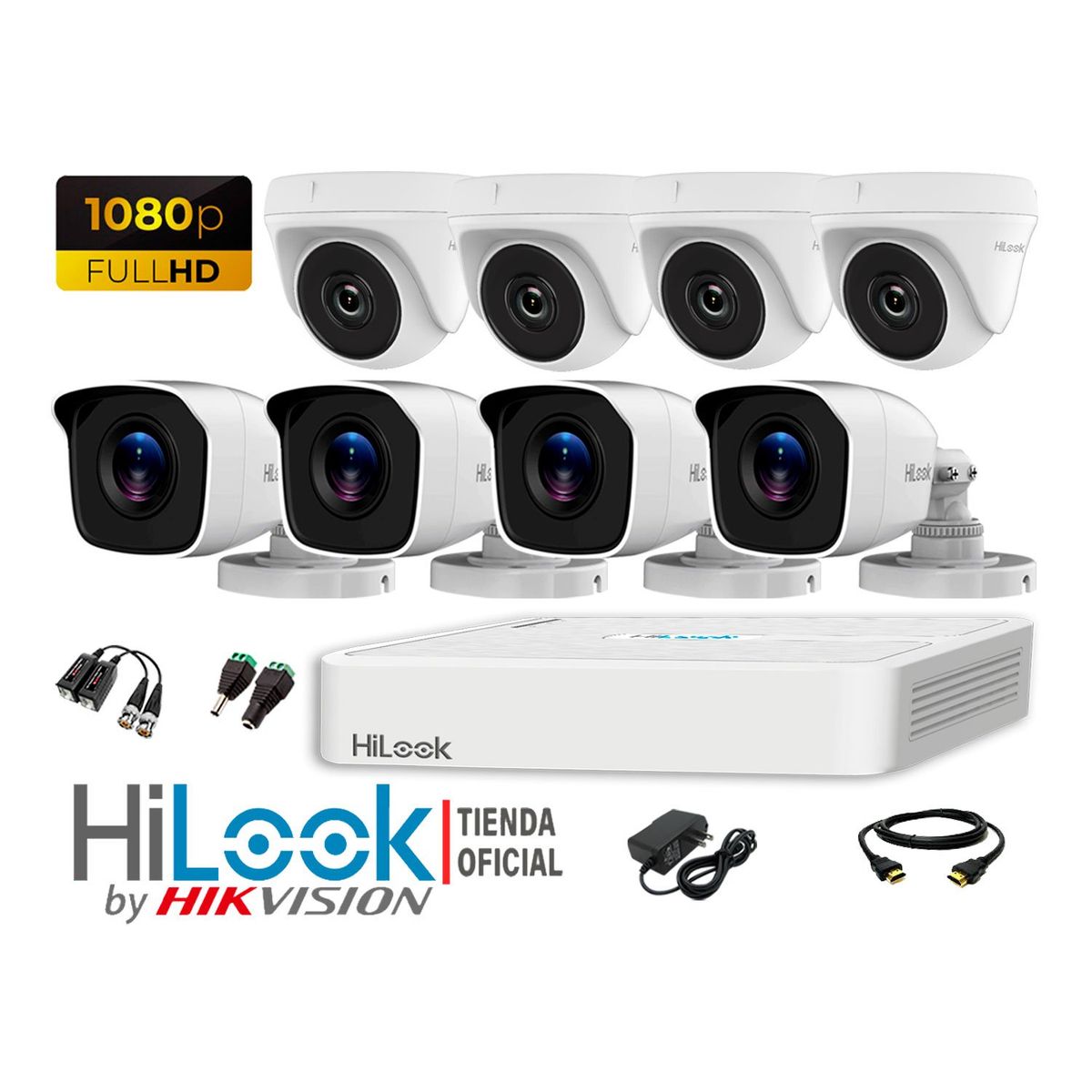 HILOOK - CÁMARAS SEGURIDAD KIT 8 FULL HD 1080P + CABLE HDMI