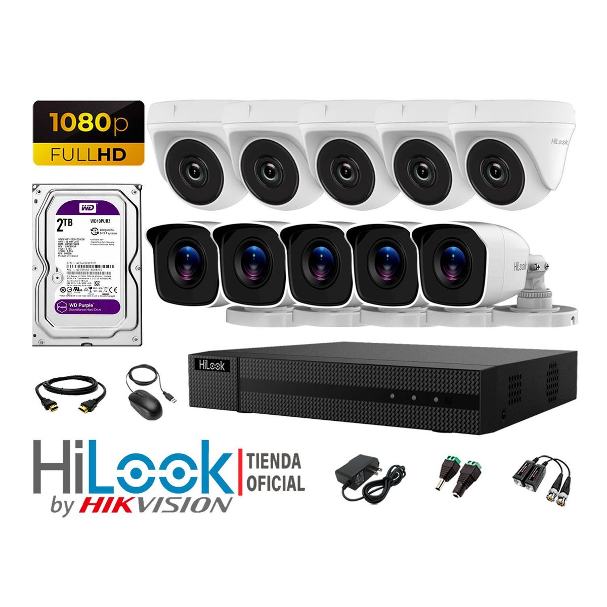 HILOOK - CÁMARAS SEGURIDAD KIT 10 FULL HD 1080P + DISCO 2TB