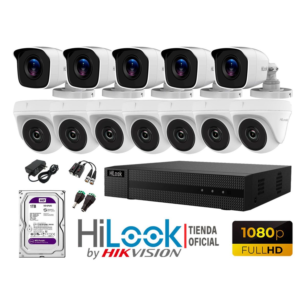 HILOOK - CÁMARAS SEGURIDAD KIT 12 FULL HD 1080P + DISCO 1TB