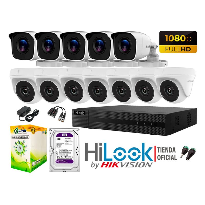 HILOOK - CÁMARAS SEGURIDAD KIT 12 FULL HD 1080P + DISCO 1TB COMPLETO