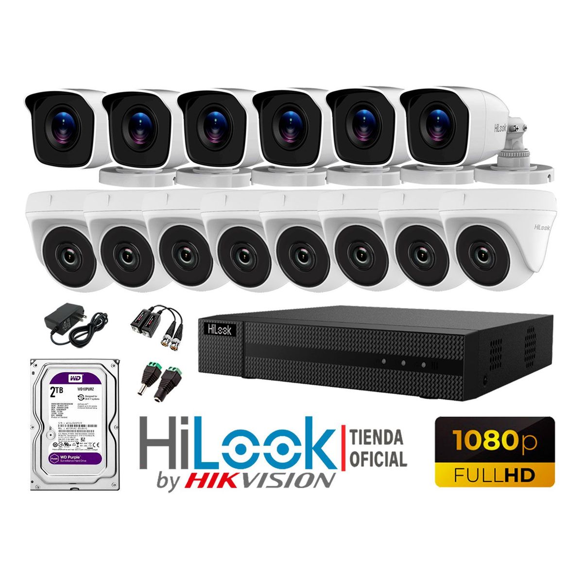 HILOOK - CÁMARAS SEGURIDAD KIT 14 FULL HD 1080P + DISCO 2TB