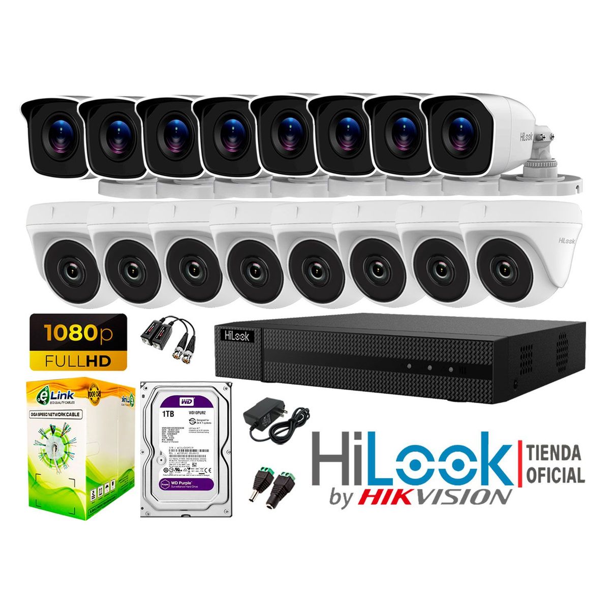 HILOOK - CÁMARAS SEGURIDAD KIT 16 FULL HD 1080P + DISCO 1TB COMPLETO