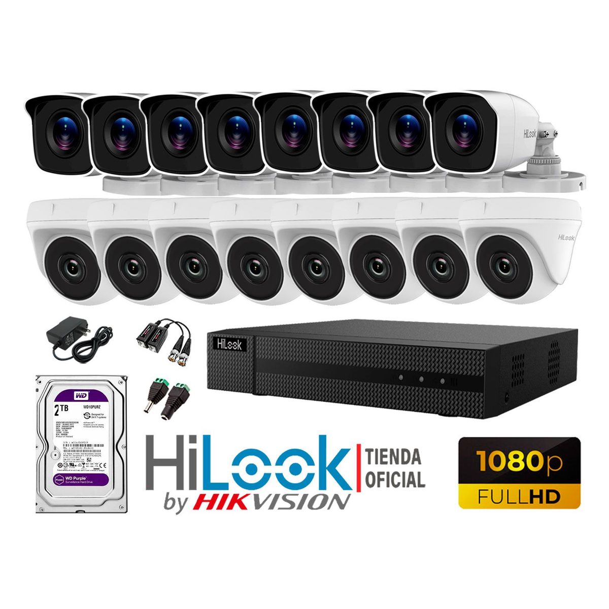 HILOOK - CÁMARAS SEGURIDAD KIT 16 FULL HD 1080P + DISCO 2TB