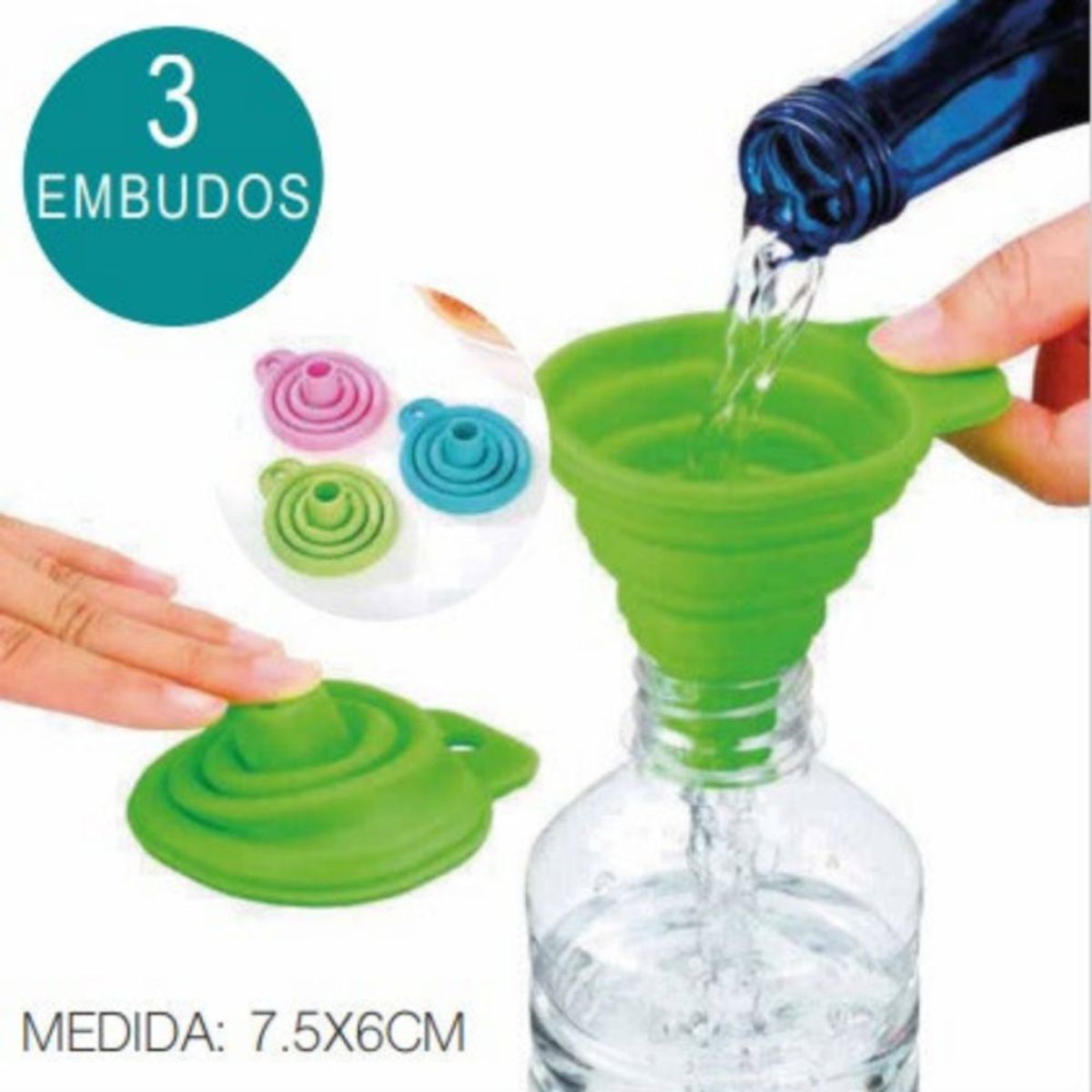 GENERICO - Pack 3 Embudos de Silicona Plegable