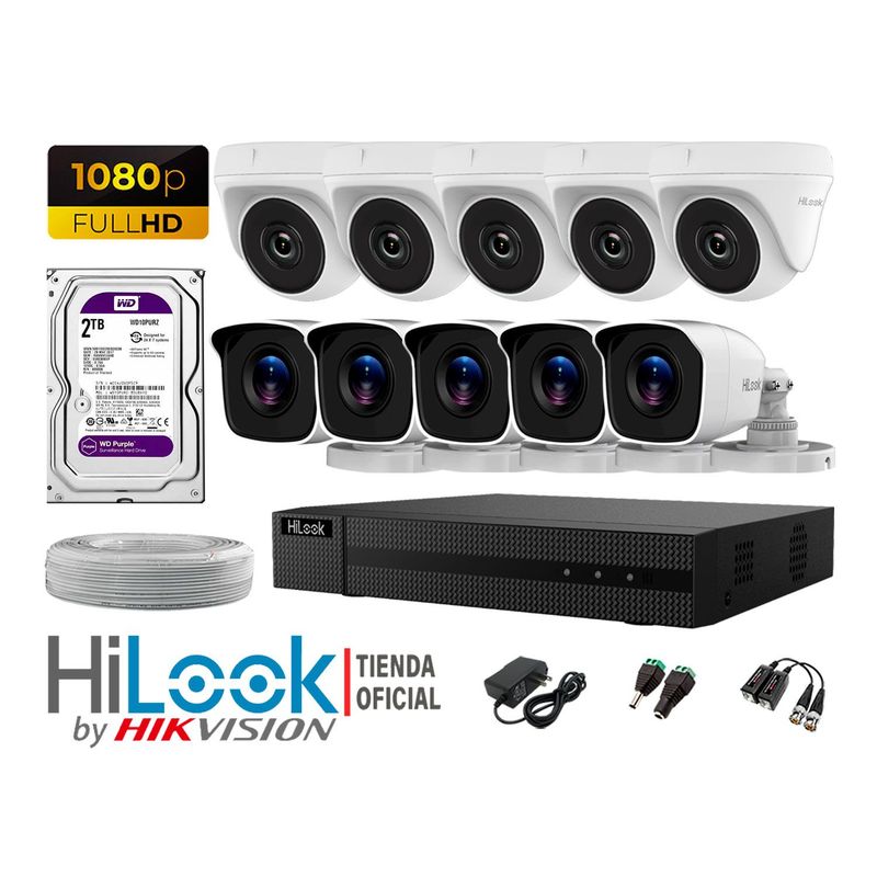HILOOK - CÁMARAS SEGURIDAD KIT 10 FULL HD 1080P + DISCO 2TB COMPLETO