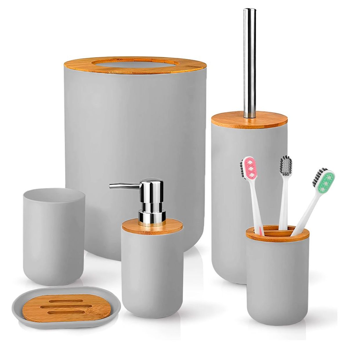 Kit de 6 Accesorios de Baño Moderno O51 Plomo, marca SASHIJA - Foto Principal