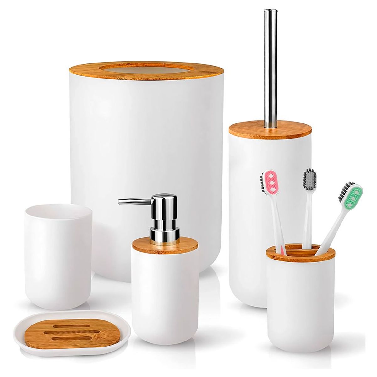 SASHIJA - Kit de 6 Accesorios de Baño Moderno O51 Blanco