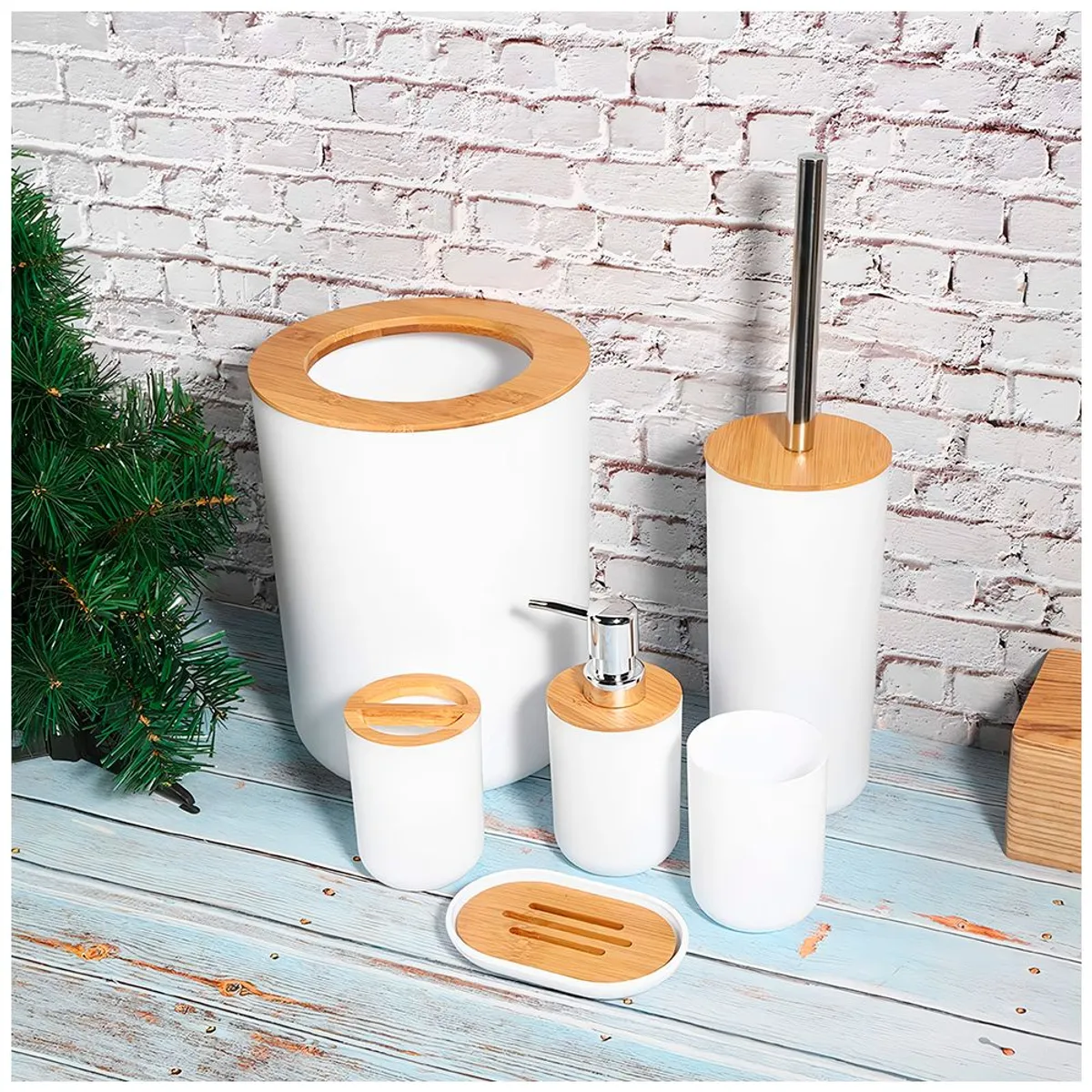 SASHIJA - Kit de 6 Accesorios de Baño Moderno O51 Blanco