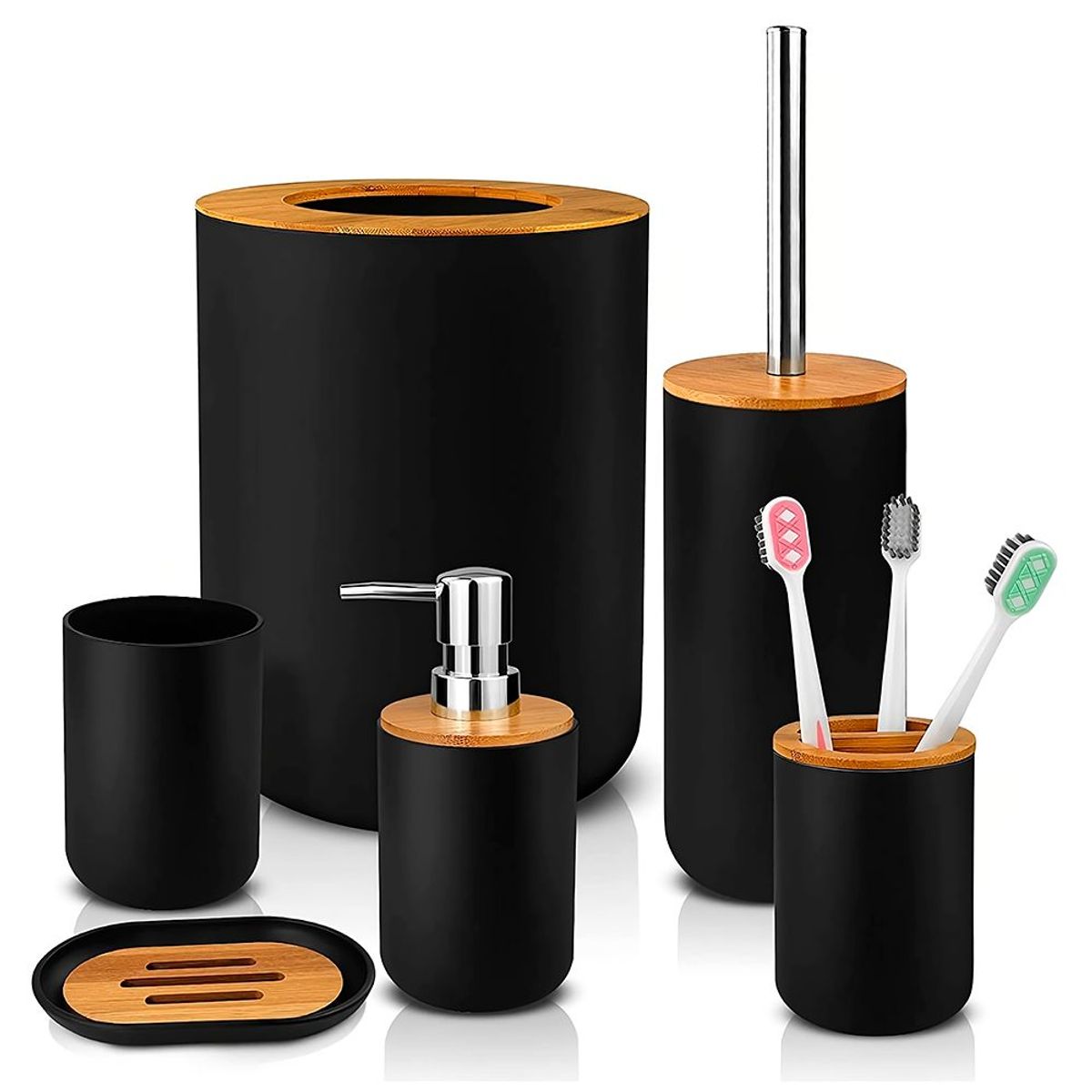 SASHIJA - Kit de 6 Accesorios de Baño Moderno O51 Negro