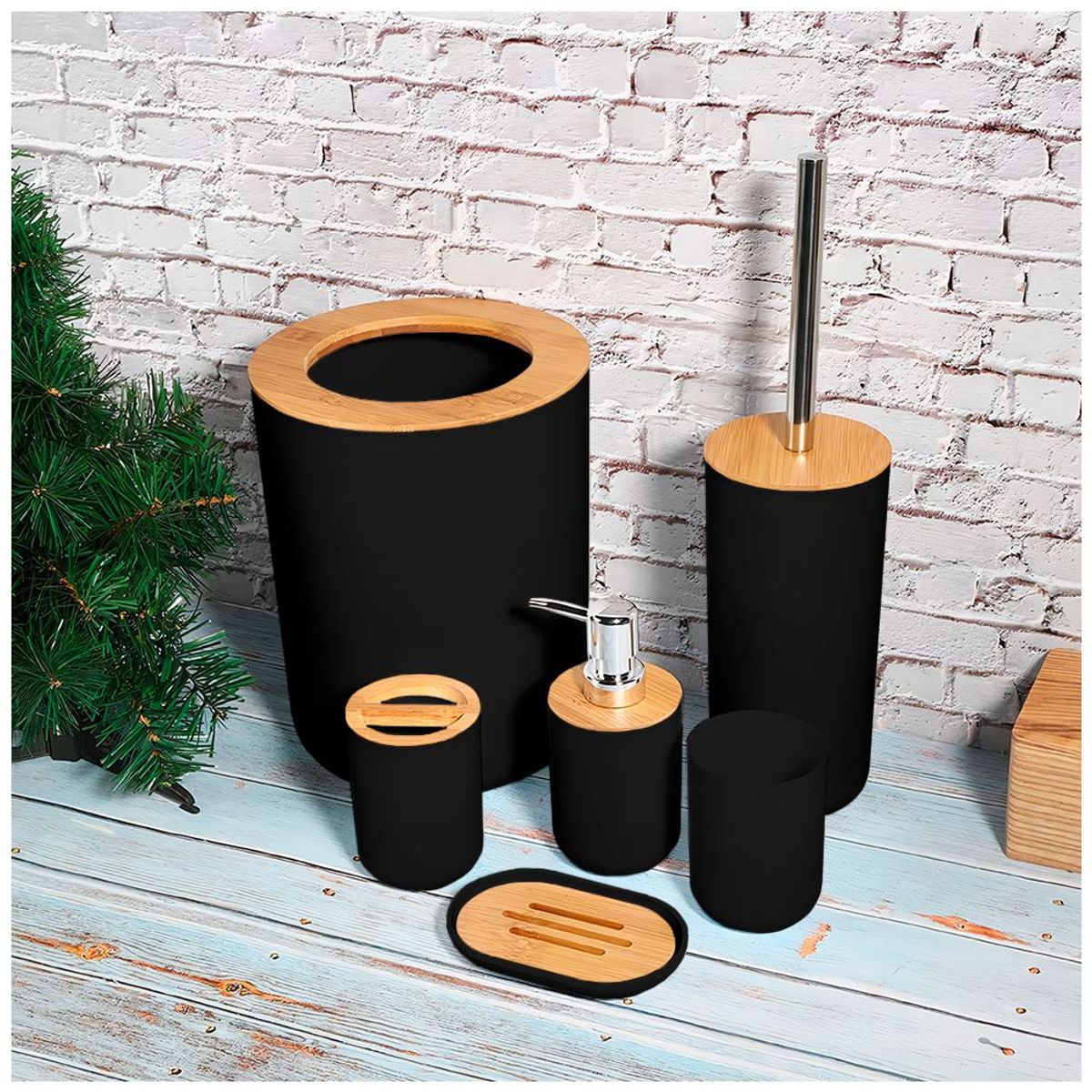 SASHIJA - Kit de 6 Accesorios de Baño Moderno O51 Negro