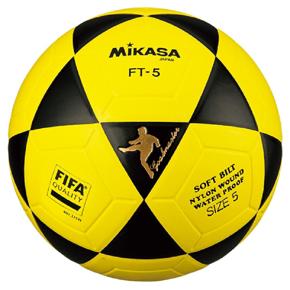 MIKASA - PELOTA PARA FÚTBOL MIKASA FT-5 CUERO FIFA #5  AMARILLO/NEGRO
