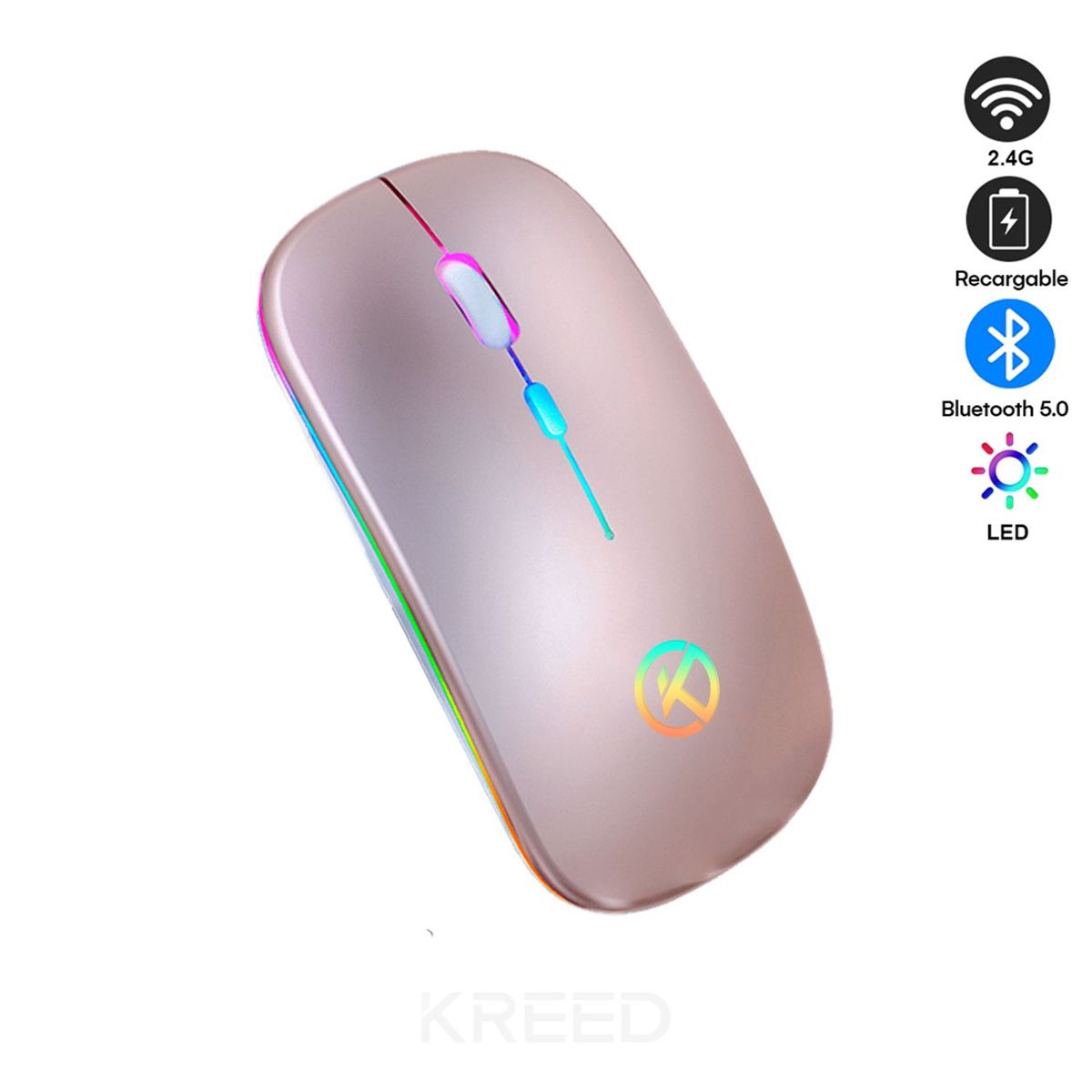 KREED - Mouse Inalámbrico Recargable  Bluetooth RGB -  ROSA