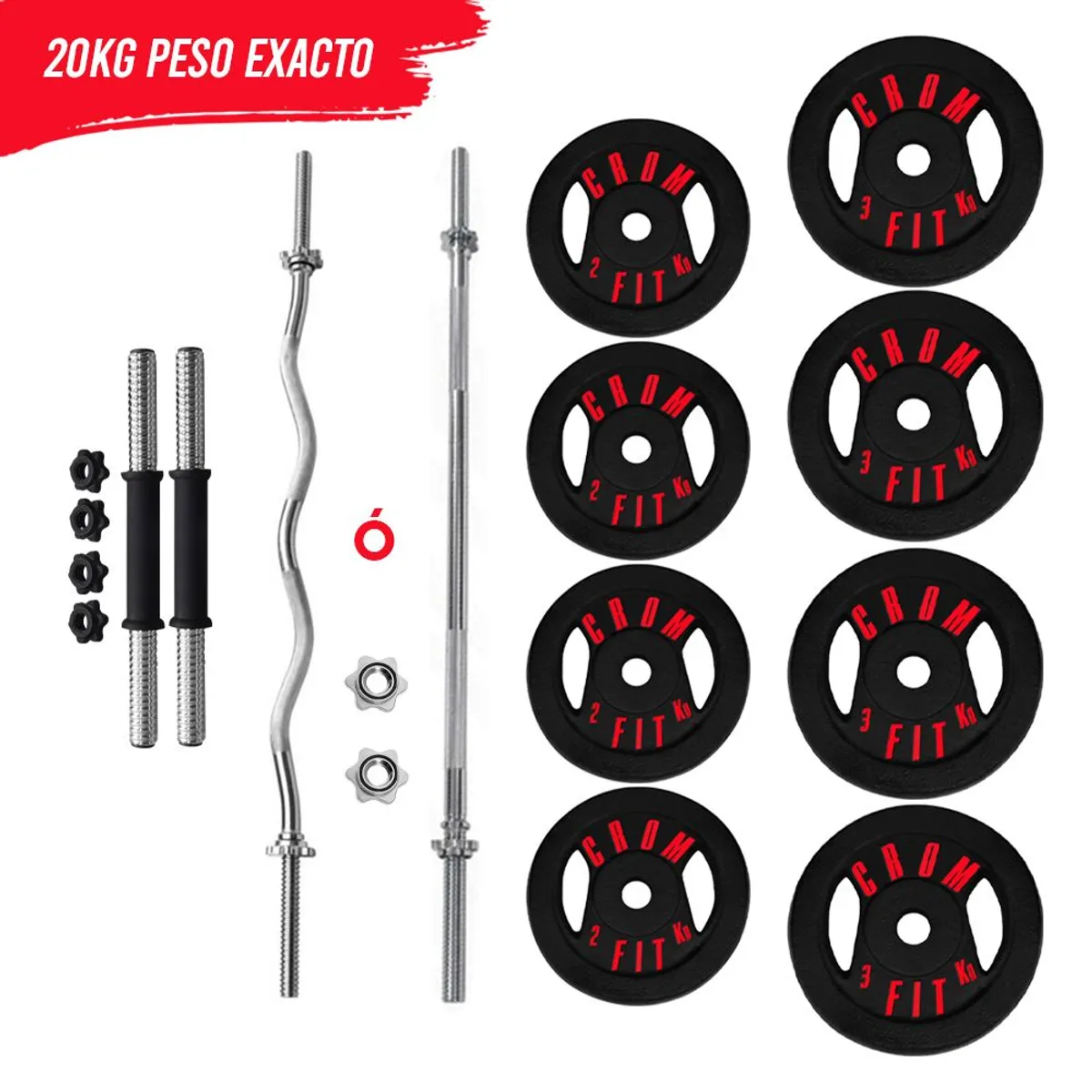 HOLGU - Super Pesas 20kg + Barra Z Ó Recta  Mancuernas GUANTES