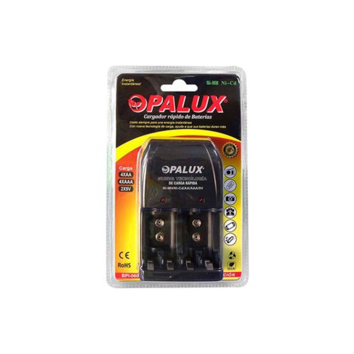 OPALUX - Cargador de Baterías Pilas Recargables 9VAAAAA Opalux Negro