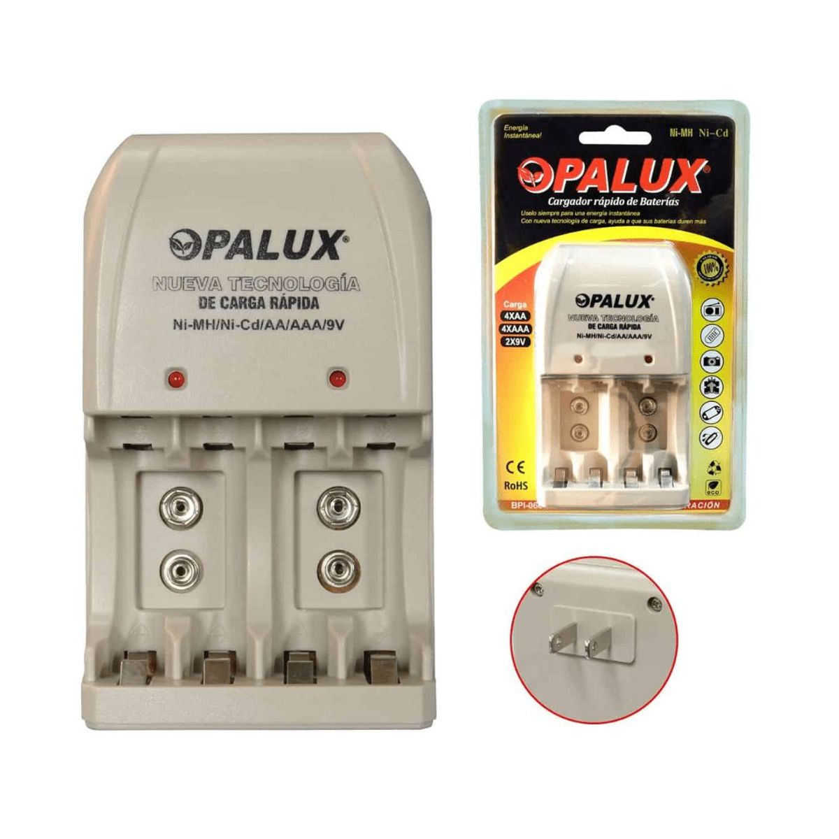 OPALUX - Cargador de Baterías Pilas Recargables 9VAAAAA Opalux Beige