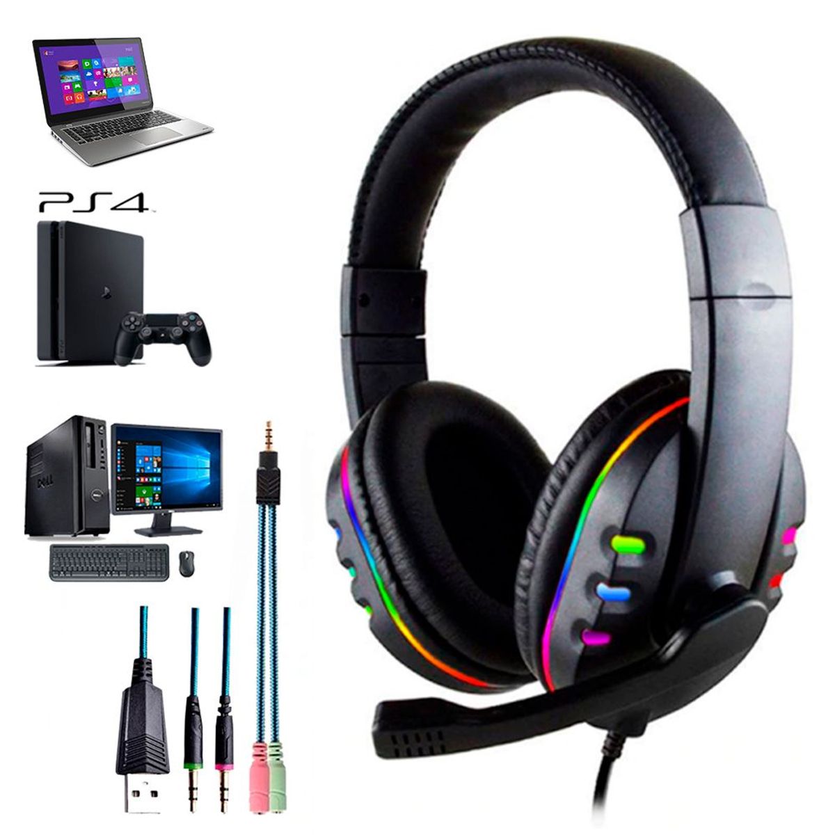 GENERICO - Audífonos Gamer Con Luces RGB Auriculares para PS4  PC  Laptop